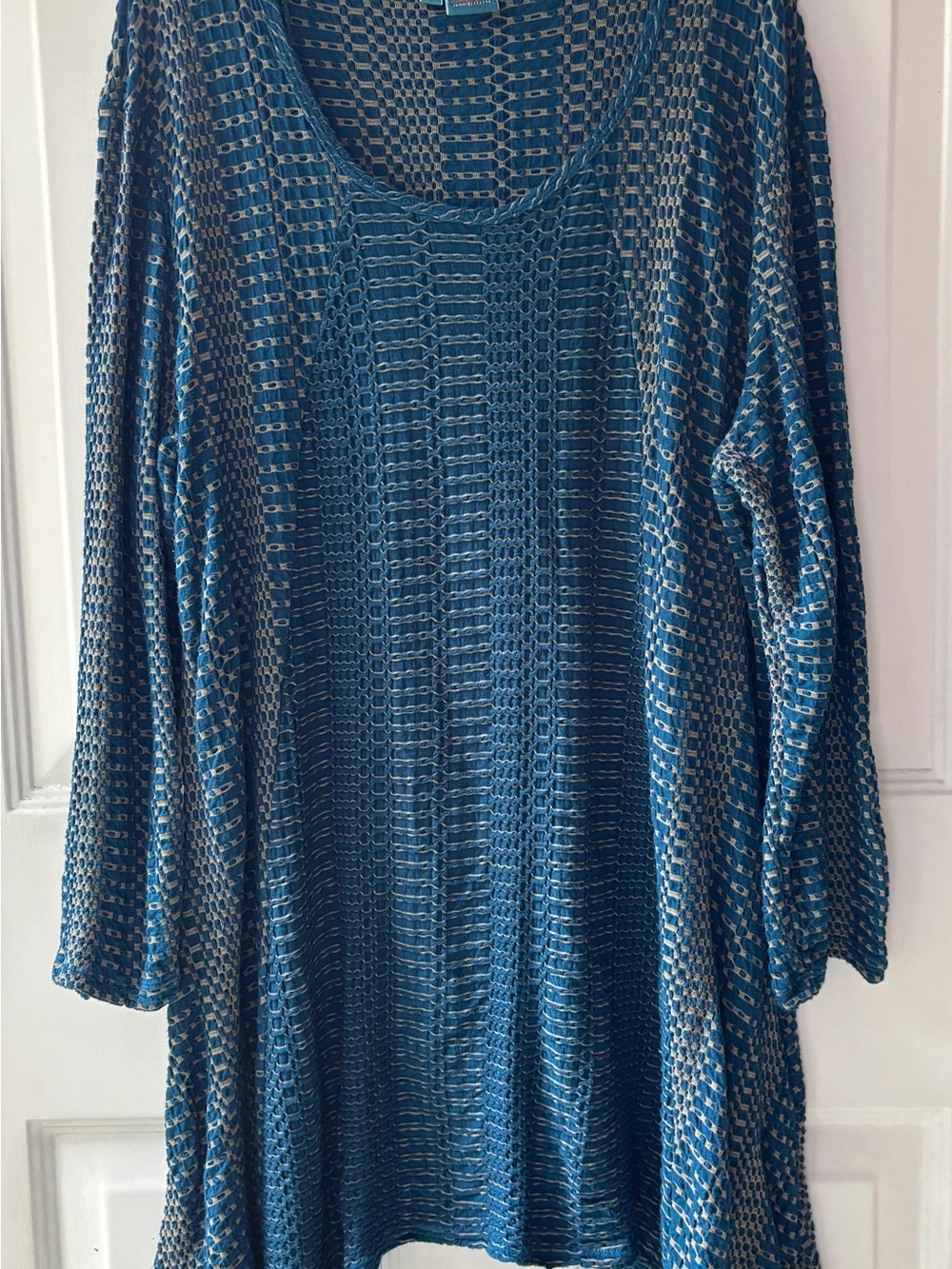 Tianello Blue & Beige Knit Honeycomb-Weave Long Sleeve